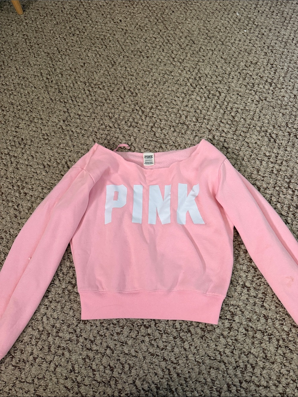 PINK Victoria's Secret Light Pink Off-Shoulder Sweatshirt